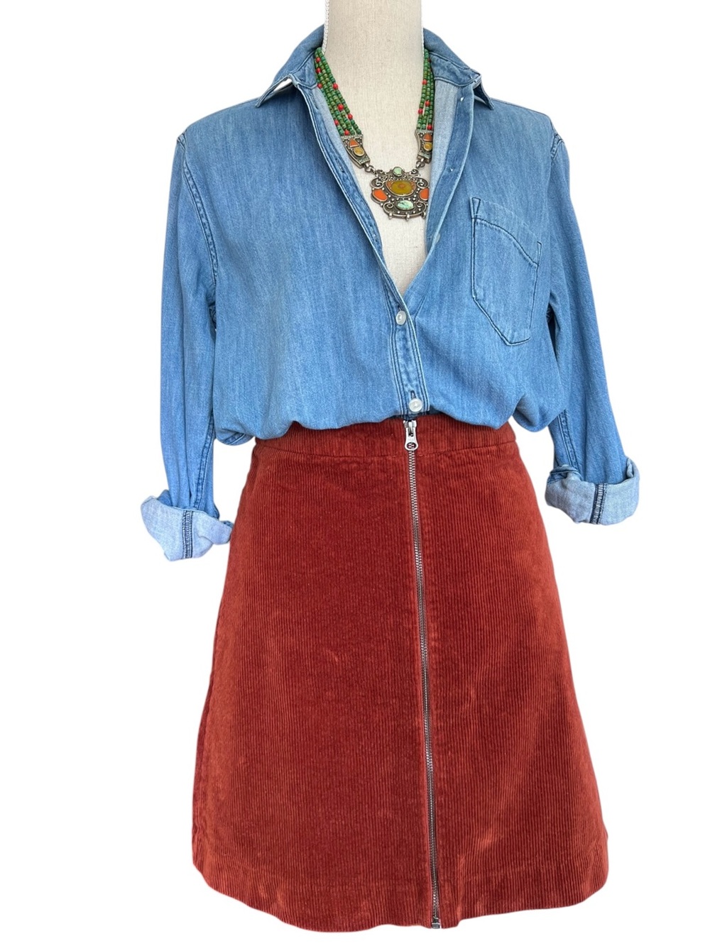 B. Young Rust Cotton Corduroy Front Zip Short Skirt Size Small